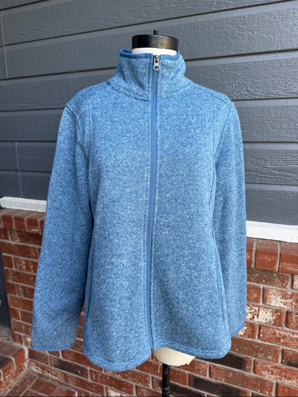 Eddie Bauer Sweater Fleece Jacket Full Zip Blue Marl - Women's Size XL Heather